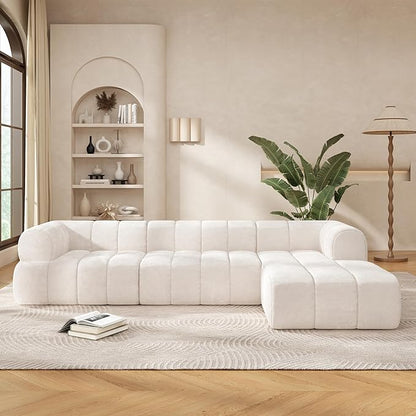 GDFStudio 122" Modern L-Shaped Sectional Sofa with Chaise Lounge,Skin-Friendly Fully Compressed Sponge Couch,High-Density Foam Cushions,Right Hand Facing,Lounge Seating for Living Room,Beige