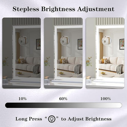 ANYHI Makeup Mirror with Lights, 24"x20.5" Lighted Vanity Mirror with 10X Magnifying, 3 Color Modes, Dimmable, Smart Touch Control, Memory Function, USB Charging Port, Tabletop/Wall Mount, White