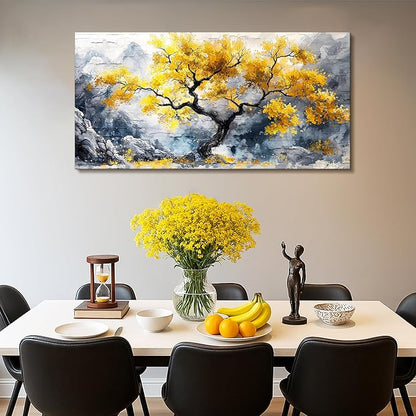 crmotu Tree of Life Large Wall Art, Chinoiserie Scenic Ink Paintings, Mountain Tree Landscape Artwork for Walls, Abstract Watercolor Modern Wall Decor Living Room Bedroom Office Art Prints 24x48inch