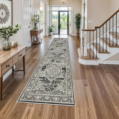 Washable Hallway Runner Rugs 3x12: Soft Ultra Thin Low Pile Carpet Machine Washable Indoor Lightweight Rug Runner Anti Slip Backing Rugs for Living Room Bedroom Kitchen 3'x12' Black