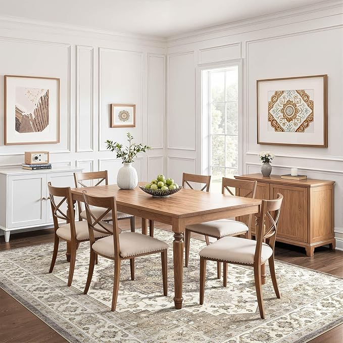 6x9 Area Rugs Living Room: Washable Boho Large Neutral Vintage Soft Rug Stain Resistant Farmhouse Non-Slip Indoor Floor Carpet for Bedroom Nursery Kids Playroom Office Dining Room Home- Brown Beige