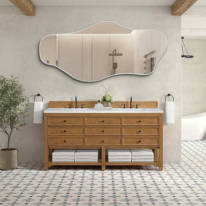 Large Irregular Mirror, 67"x31" Silver Asymmetrical Frameless Mirror Full Length, Organic Tempered Glass Mirrors for Living Room Bedroom Hallway Entryway, Horizontal or Vertical Hanging