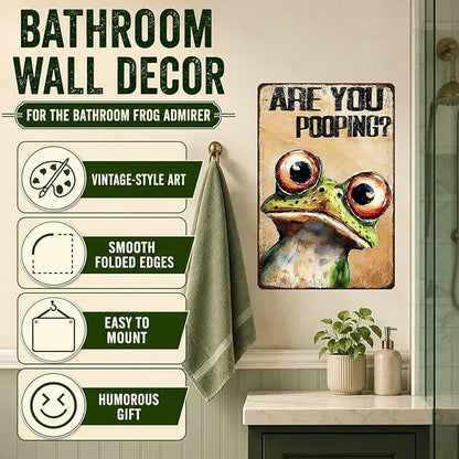 Are You Pooping Frog Sign Funny Bathroom Decor Metal Wall Art For Toilet Restroom Washroom 8x12 Inch