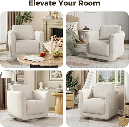 Swivel Accent Chair, 360° Chenille Barrel Swivel Chair for Living Room, Reading Nook Chair for Bedroom Small Spaces, Fully Assembled, Cream