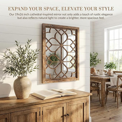 Set of 2 19x26 Inch Large Redbrown Shatterproof Rectangular Wall Mirrors, Boho Rustic Farmhouse Vintage Accent Mirrors for Living Room Bedroom Entryway Dining Room & Home Decor