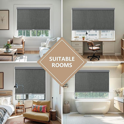 AOSKY Linen Roller Blinds Shades for Indoor Windows Pull Down Cordless Blackout Black Out Window Shade 59 Inch Blinds for Home Dark Grey