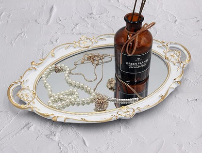 Eaoundm 14.5 x 10 inchs Oval Antique Decorative Wall Mirror Vintage Hanging Mirror (White)