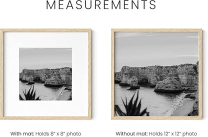 HAUS AND HUES Beige Oak Wood 12x12 Picture Frames - Set of 4, Square Frames with Mat, Elegant Frames for Wall Display (12x12 in, Beige, Set of 4)