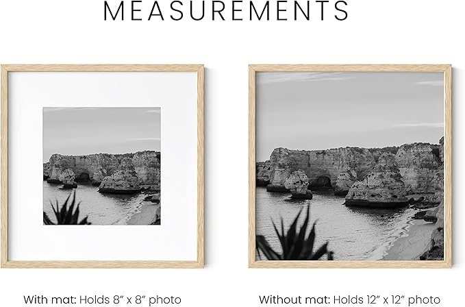 HAUS AND HUES Beige Oak Wood 12x12 Picture Frame Matted to 8x8 - Modern Square Frame with Plexiglass, Lightweight Wall Frame for Photos and Prints (12x12 in, Beige, Set of 1)