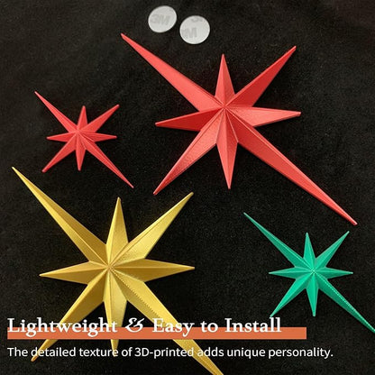MidModArt 7PCS Mid Century Modern 3D Star Wall Art Gold Retro Starburst Sculptures Vintage Celestial Home Decor, Colored Starburst