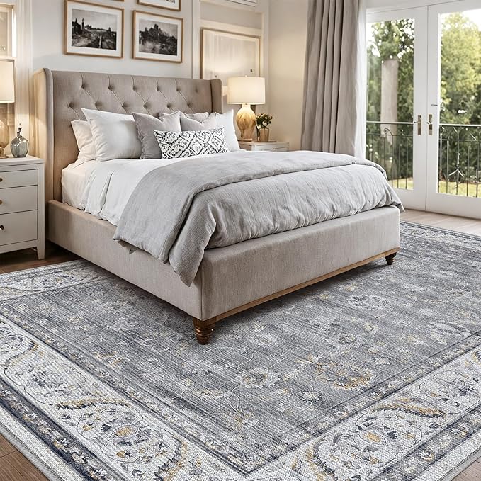 LUMI 8x10 Washable Area Rug for Living Room, Ultra Soft Traditional Vintage Rugs Non Slip with Rubber Backing, Low Profile, High Traffic, Stain Resistant Carpets, Ideal for Bedroom, Dining Room