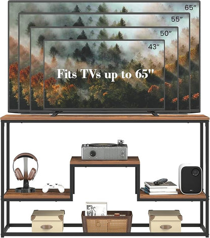 YOUDENOVA TV Stand for TVs up to 65 Inch, TV Console Table with 3-Tier Open Storage Shelves, Modern Industrial Entertainment Center for Living Room, Bedroom, Rustic Brown