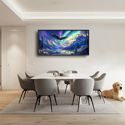 Nature Aurora Borealis Scenery Large Wall Art for Living Room Abstract Eagle Framed Canvas Decor Mountain Landscape Prints Painting Pictures Extra Large Lake Artwork for Bedroom Kitchen Home 30"x60"