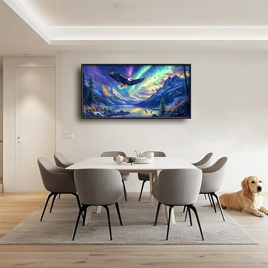 Nature Aurora Borealis Scenery Large Wall Art for Living Room Abstract Eagle Framed Canvas Decor Mountain Landscape Prints Painting Pictures Extra Large Lake Artwork for Bedroom Kitchen Home 30"x60"