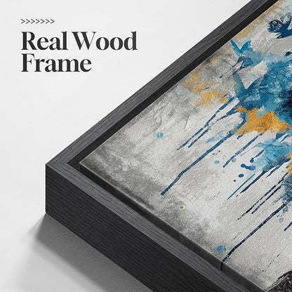 Framed Large Tree Wall Art, Blue and Gold Abstract Tree of Life Canvas Painting Print Artwork for Walls, Modern Golden Butterfly Picture for Living Room Bedroom Dining Room Hallway Wall Decor, 20x40