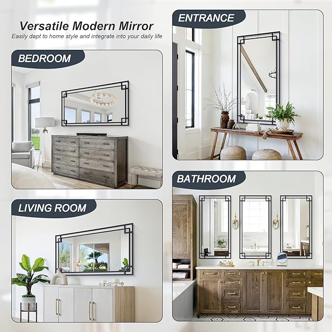Chende Rectangular Black Mirror for Decor, 59''x30'' Large Living Room Mirror with Metal Frame, Modern Decorative Mirror for Bathroom Entryway, Horizontal/Vertical Hanging