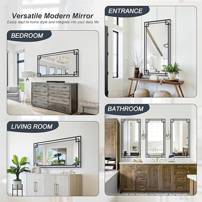 Chende Rectangular Black Mirror for Decor, 59''x30'' Large Living Room Mirror with Metal Frame, Modern Decorative Mirror for Bathroom Entryway, Horizontal/Vertical Hanging