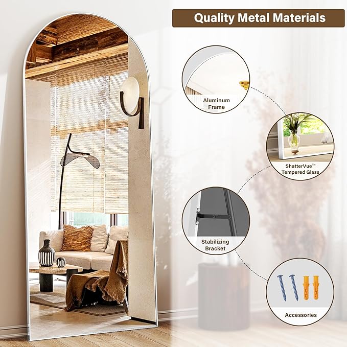 XRAMFY 56"x21" Floor Full Length Mirror Standing Full Body Rounded Corner Rectangle Mirrors with Stand Hanging Wall Mounted Leaning Bedroom Living Room Bedroom Cloakroom