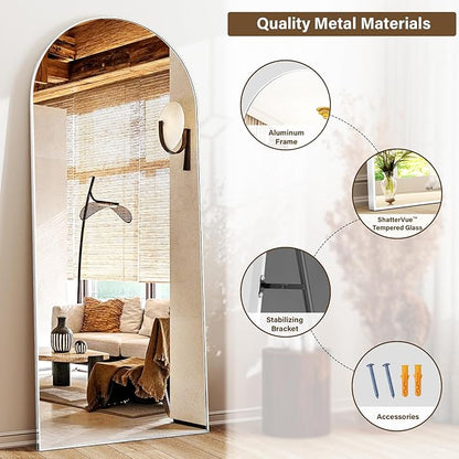 XRAMFY 56"x21" Floor Full Length Mirror Standing Full Body Rounded Corner Rectangle Mirrors with Stand Hanging Wall Mounted Leaning Bedroom Living Room Bedroom Cloakroom