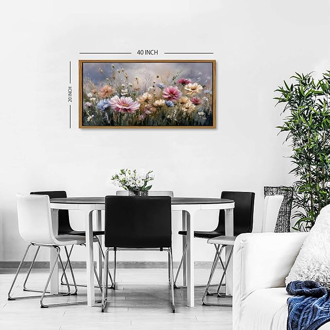 Vintage Wildflower Wall Art Framed Abstract Daisy Wall Decor Floral Picture for Bedroom Nature Flower Painting Canvas Prints Colorful Farmhouse Landscape Poster Cottagecore Artwork Decorations 20x40