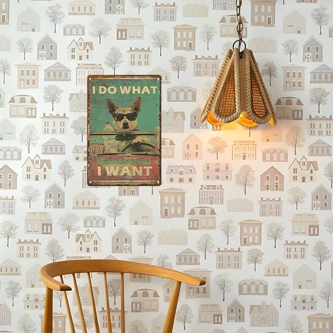 8"x12" Vintage Funny Dog Driving Metal Wall Decor - Humorous "I DO WHAT I WANT" Iron Plaque with Smooth Edge & Holes for Home, Office, Man Cave