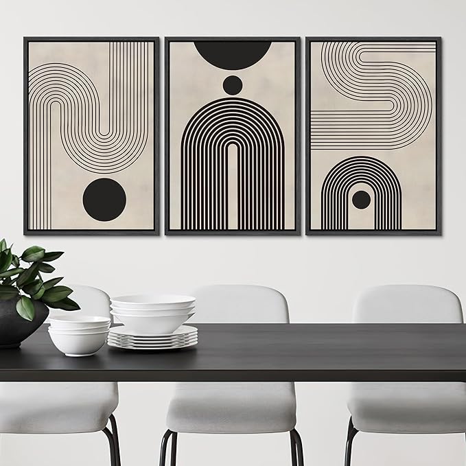 SIGNLEADER Framed Canvas Print Wall Art Set Duotone Geometric Black & White Polygons Abstract Modern Art Geometric Zen Mid-Century for Living Room, Bedroom, Office - 24"x36"x3 BLACK