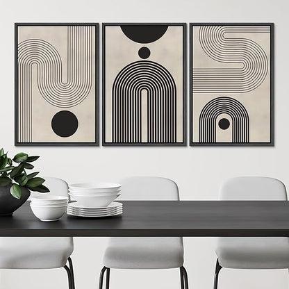 SIGNLEADER Framed Canvas Print Wall Art Set Duotone Geometric Black & White Polygons Abstract Modern Art Geometric Zen Mid-Century for Living Room, Bedroom, Office - 24"x36"x3 BLACK