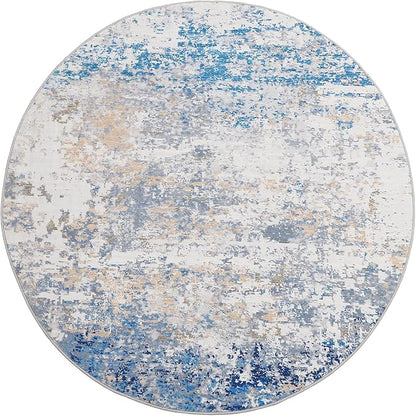 ROYHOME Modern Abstract 6x6 Round Area Rug Non Slip Non Shedding Rug Low Pile Stain Resistant for Bedroom Living Room Office Dining Room,Blue/Grey