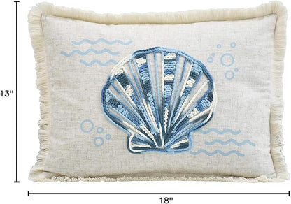 Comfy Hour 18"x13" Blue and White Scallop Shell Accent Pillow, Antique Vintage Figurine Style Home Decor, Coastal Lumbar Cushion with Removable Insert