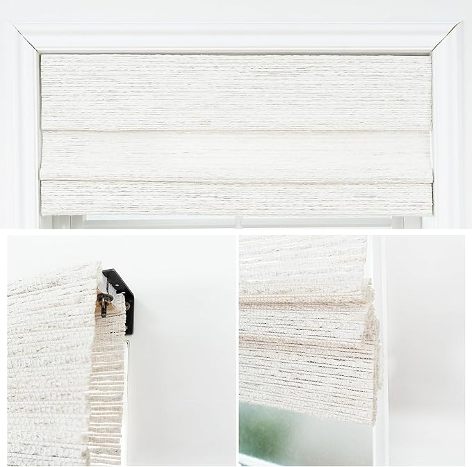 Motorized Bamboo Roman Shades, Motorized Blinds with Remote Compatible with Homekit, Alexa GoogleHome, Smart Wood Woven Shades for Indoor Windows, Customize, Coastal Drift