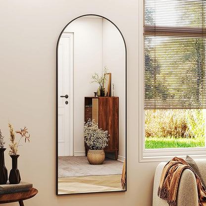 XRAMFY 56"x21" Arched Full Length Mirror Floor Mirrors with Aluminum Alloy Frame Free-Standing Wall Mounted Floor Mirrors or Large Dressing Mirror, Black Mirror Full Length