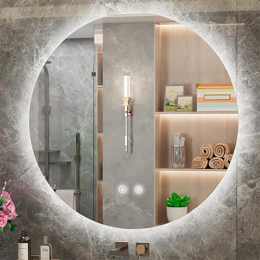 42-inch Round LED Bathroom Mirror with Light, 3 Color Temperatures (3000K/4500K/6000K), Dimmable Backlit, Anti-Fog, 5MM HD Glass, CRI 90+, Memory, Frameless