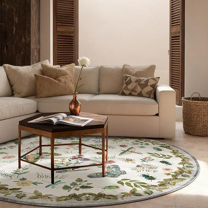Washable Round Rugs for Bedroom 4ft: Living Room Rug Stain Resistant Non Slip Low Pile Ultra Soft Faux Wool Small Circle Rugs for Entryway Kitchen Bathroom Nursery Dorm Home Office Entrance Indoor