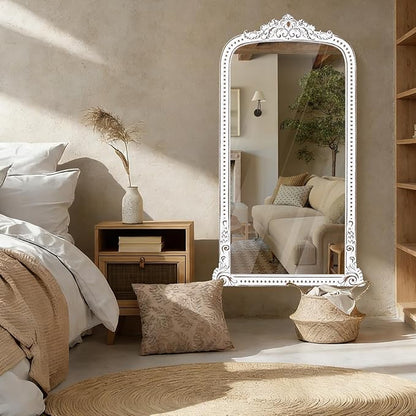 HOITUZYUS French Vintage Statement Full Length Mirror: 47x27 Inch Baroque Arched Floor Mirror - Wooden Ornate Long Body Mirrors Home Decor for Wall, Dressing Room, Bedroom, Cloakroom, Entryway