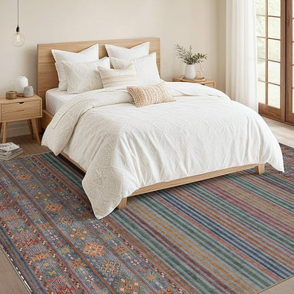 Nakagishi 5X7 Area Rugs Living Room: Washable Large Vintage Rug Neutral Non-Slip Soft Stain Resistant Indoor Carpet for Bedroom Nursery Dining Room Office Playroom - Multi Color