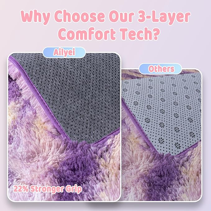 Shag Rugs for Bedroom, 4x6 Abstract Purple Soft Fuzzy Rugs for Living Room, Fluffy Shaggy Plush Carpet Girls Kids Room Dorm Upgrade Non-Slip