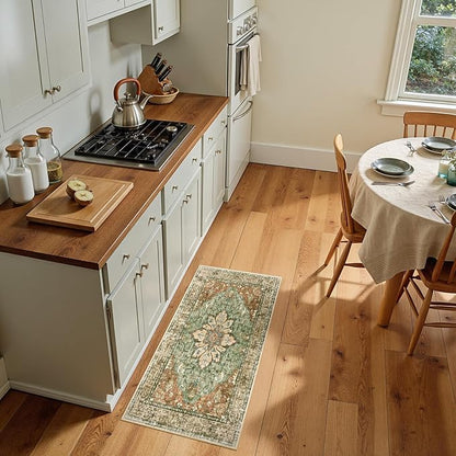 RELEANY Area Rugs 2'x4' Kitchen Rugs Entry Rug Small Rugs for Entryway Kitchen Bathroom Door Mat Indoor Entrance,Washable Non Slip, Brick Red Rust Neutral Brown Burnt Orange Green