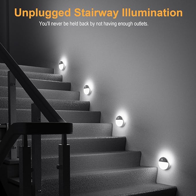 YUNLEX 4 Pack Battery Night Light, Toilet Lights, 2.6" Small Motion Senor Light, Stick on Lights, 3 Light Modes, Dimmable LED Nightlight for Closet, Stairs, Garage, Cabinet, Toliet, Daylight White