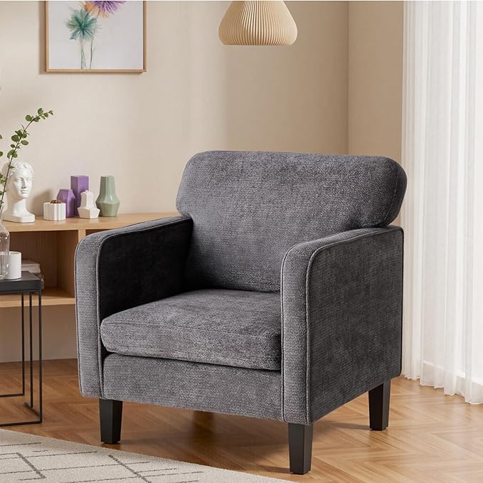 DUMOS Modern Accent Chairs for Living Room, Corner Chairs for Adults, Reading Chair with Armrest and Backrest, Comfy Lounge Chairs for Bedroom Reception Waiting Room, Dark Grey