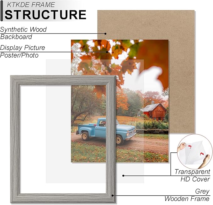 KTKDE 11x17 Picture Frame Set of 3,Grey Wooden frames, Vertical & Horizontal Wall Hanging for Wall Display,Studio Gallery Photo Frame for Photos, Posters & Art Prints