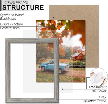 KTKDE 11x17 Picture Frame Set of 3,Grey Wooden frames, Vertical & Horizontal Wall Hanging for Wall Display,Studio Gallery Photo Frame for Photos, Posters & Art Prints