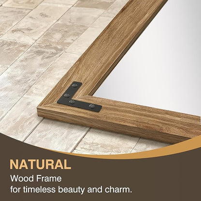 Wooden Bathroom Mirror for Wall, 32"x24" Solid Wood Frame Vanity Mirror, for Farmhouse, Bedroom, Living Room, Entryway Decor, Hangs Vertically or Horizontally