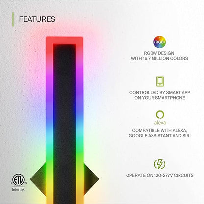 ASD LED 24" Long Wall Mount Light Fixture, Outdoor & Indoor Linear Sconce | RGBW, Smart, Waterproof, Anti-Rust, ETL Listed | 18W 900LM 2700-6500K 100-277V | Exterior Porch Lighting | Black, 2 Pack