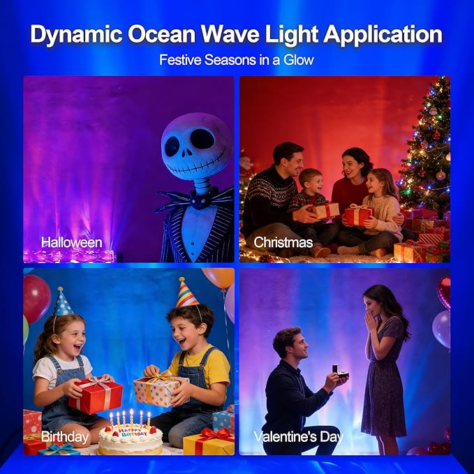 Wave Wall Light, 30W Smart RGBW Water Ripple Projector for Wall Decor – WiFi/App/Voice Controlled LED Wave Light, Color Changing Dimmable Wall Wash Lamp with Music Sync, Timer, 16M Colors