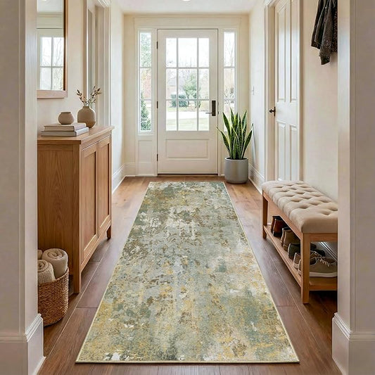 Green Rug Runners for Hallways Kitchen 2.6x8 Non Slip Washable Entryway Runner Rugs with Rubber Backing 8ft Long Carpet Runner for Laundry Bedroom, Low Pile Stain & Fade Resistant, Sage Green