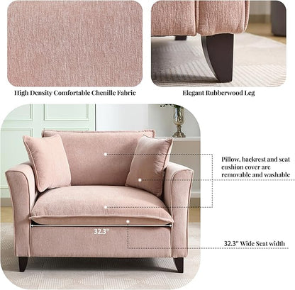 Merax 46.3" Chenille Accent Chair, Oversized Reading Armchair w/2 Pillows, Modern Corner Single Cloud Sofa Arm Chairs, Comfortable Living Room Deep Cushion Seating for Office & Apartment, Pale Pink
