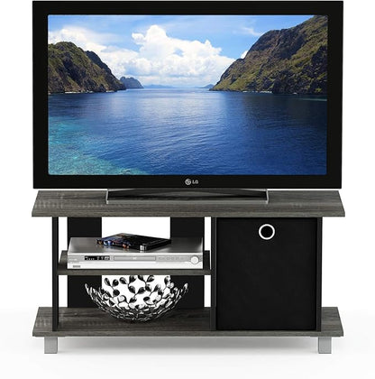Furinno Simplistic TV Stand, 3-Tier Entertainment Center, Open Shelf TV Console for TV up to 33 Inch with Bin Drawers, for Living Room, Bedroom, French Oak