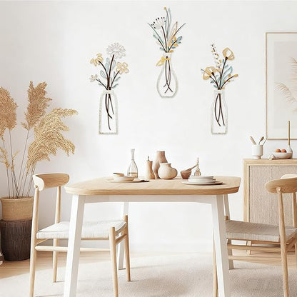 Azure Cantara 3 Pcs Metal Flowers Wall Decor Rustic Farmhouse Decor Beige Minimalist Wall Art Flower Decors for New Home Bathroom Kitchen Living Room Bedroom Housewarming Gifts
