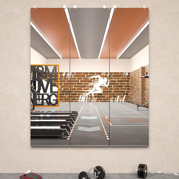Keonjinn 56 x 16 Inch Gym Mirror for Wall, Workout Mirrors Full Length for Fitness, Wall Mounted Frameless Mirrors for Dance Studio, Garage, Home Gym Oversized Activity Mirror, 2 PC