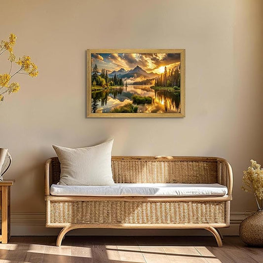 Framed Canvas Wall Art 16x24 Inch, Vintage Landscape Wall Art Decor, Countryside Farmhouse Sunset Landscape Wall Decor, Retro Mountain Vintage Painting Prints for Living Room Bedroom Home Bathroom Decor